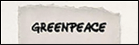 Detalhe de um cartaz com a palavra em inglês: Greenpeace.