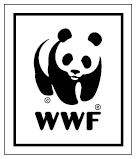 Ilustração de um logotipo composto por um panda em preto e branco. E abaixo estão as letras W W F.