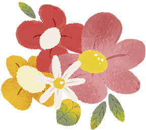 Ilustração de quatro flores coloridas.