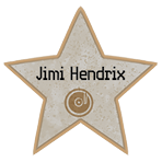Ilustração de uma estrela com o nome escrito dentro: Jimi Hendrix.
