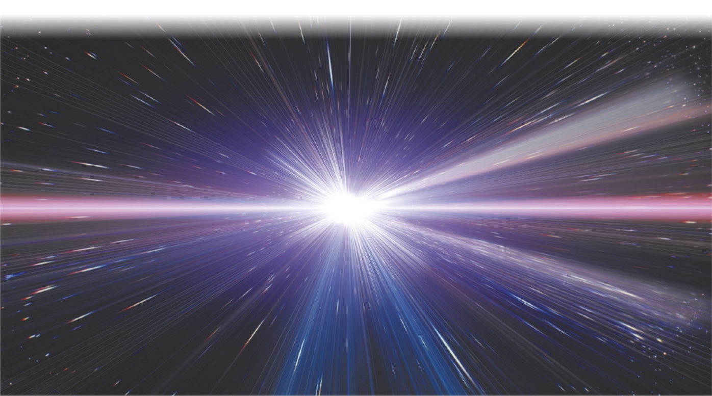 Imagem representando a propagação da luz, com feixes luminosos se expandindo a partir de um ponto central no espaço.