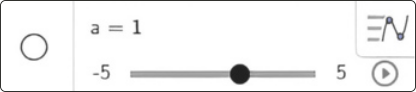 Imagem de um controle deslizante para a igual a 1, representado por uma barra horizontal com marcador móvel, cujo intervalo vai de menos 5 a 5.