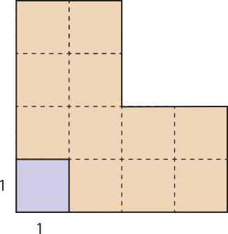 Imagem das figuras descritas anteriormente. Agora, na figura F, linhas tracejadas determinam 12 quadrados congruentes ao quadrado Q, com lados de medida 1.