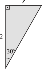 Imagem de um triângulo retângulo com um ângulo de 30 graus. O cateto oposto a esse ângulo mede x, e o cateto adjacente mede 2.