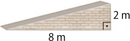 Ilustração de uma rampa em forma de triângulo retângulo, com catetos medindo 2 metros e 8 metros.