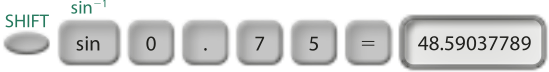 shift; sin (shift aciona sin elevado a menos 1); 0; ponto; 7; 5; igual, resultando em 48.59037789.