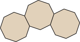Imagem de 6 octógonos alinhados, compartilhando lados. Os espaços entre os lados dos hexágonos que compartilham lados têm 90 graus.