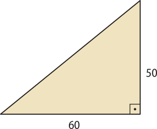 Imagem de triângulo retângulo com cateto maior medindo 60 e cateto menor medindo 50.