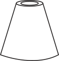 Imagem figura semelhante a um cone com o topo cerrado, expondo uma face circular, onde há um círculo inscrito. As paredes dele não são côncavas.
