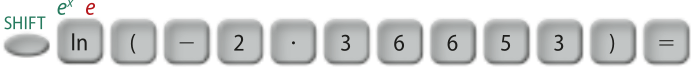 shift, in (e elevado a x, e), abre parêntese, menos, dois, multiplicação, 3, 6, 6, 5, 3, fecha parêntese e igual a