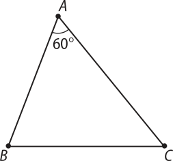 Imagem de um triângulo A B C. O ângulo B A C tem 60 graus.