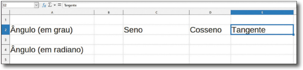 Imagem de planilha com as informações descritas distribuídas em duas linhas.