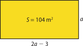 Imagem de um retângulo com base maior igual dois a menos 3 e base maior igual a a. S é igual a 104 metros quadrados.