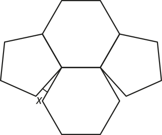 Imagem de composição com dois hexágonos e dois pentágonos. Os hexágonos compartilham um lado entre si e os pentágonos compartilham um de seus lados com um dos hexágonos, de modo que há espaço não preenchidos entre eles e o outro hexágono.