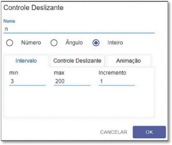 Imagem da tela das opções de controle deslizante com os parâmetros personalizados.