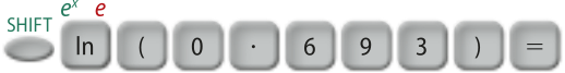 shift, in (e elevado a x, e), abre parêntese, 0, multiplicação, 6, 9, 3, fecha parêntese e igual a