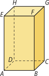 Imagem do bloco retangular A B C D E F G H. A reta B F é secante em relação ao plano A B C D. A reta F G está contida no plano E F G H.