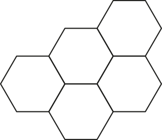 Imagem de 6 hexágonos formando uma composição, compartilhando lados.