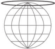 Ilustração de um globo com um plano circular tocando seu polo norte.