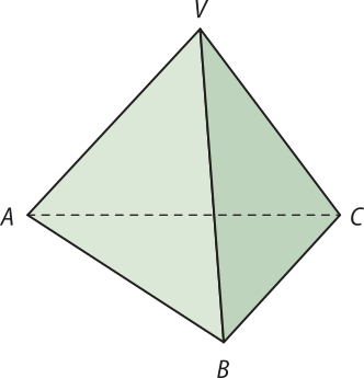 Ilustração de uma pirâmide A B C V, cuja base é um triângulo.