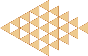 Ilustração de um mosaico construído apenas com triângulos. É composto por triângulos de cor branca, alternados com triângulos de cor laranja, encaixados um ao lado do outro.