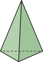 Ilustração de um tetraedro. Os triângulos que formam as faces laterais são diferentes do triângulo da base.