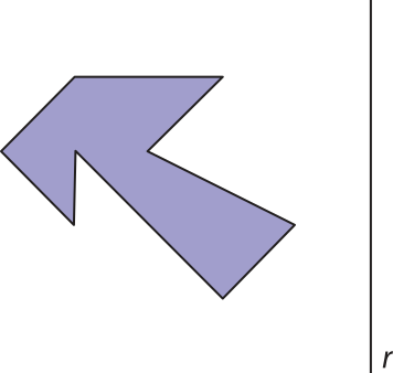 Ilustração de um polígono não convexo e uma reta vertical 'r'.