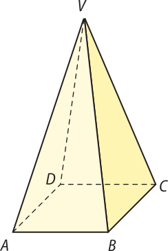 Ilustração de uma pirâmide A B C D V cuja base é o quadrilátero A B C D.