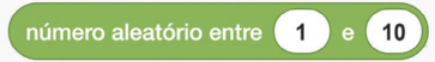 Ilustração de um bloco de programação de cor verde. Nele está escrito: 'número aleatório entre' e os números 1 e 10.