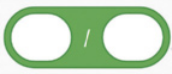 Ilustração de um bloco de cor verde com dois espaços em branco, separados por uma barra.