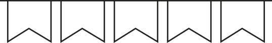 Ilustração de cinco bandeiras, em branco, reunidas lado a lado, fixas em uma linha horizontal.