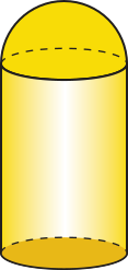 Ilustração de um sólido composto por um cilindro e uma semiesfera. A semiesfera possui mesmo diâmetro da base do cilindro e está encaixada na parte superior do mesmo.