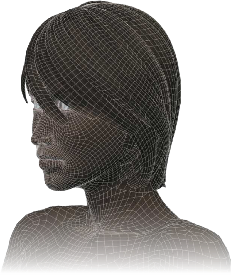 Imagem em 3 D de uma mulher gerada por computação gráfica.