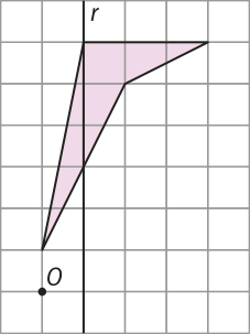 Ilustração de uma reta vertical 'r' e um polígono não convexo.` O polígono da ilustração anteriormente descrita está com a ponta maior cruzando a reta 'r'.