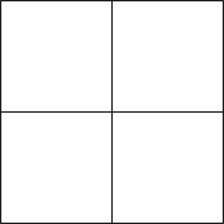Ilustração de um quadrado. Duas linhas em cruz dividem o quadrado em quatro quadrados menores.