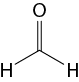 Estrutura química formada por símbolos de elementos químicos e linhas. Há um elemento H ligado a duas linhas que formam um vértice. Ao final da segunda linha está outro elemento H, e o vértice está ligado a um elemento O por uma linha dupla.
