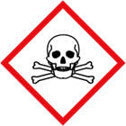 Ilustração de um losango com contorno vermelho. No centro dele há uma figura de uma caveira com dois ossos cruzados.