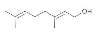 Estrutura química formada por símbolos de elementos químicos e linhas. Há uma sequência de oito linhas formando sete vértices e com o grupo O H ao final da oitava linha. A segunda e sexta linha são duplas; e o primeiro e quinto vértice estão ligados a uma linha simples, cada um.
