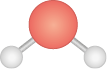 Ilustração de uma estrutura tridimensional composta por três esferas conectadas por palitos. Uma esfera vermelha maior está posicionada no centro e conectada a duas esferas brancas menores, uma de cada lado.