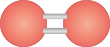 Ilustração de uma estrutura tridimensional composta por duas esferas vermelhas lado a lado conectadas por dois palitos paralelos.