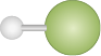 Ilustração de uma estrutura tridimensional composta por duas esferas lado a lado conectadas por um palito. A esfera à esquerda é menor e tem cor branca, enquanto a esfera à direita é maior e com cor verde.