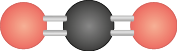Ilustração de uma estrutura tridimensional composta por três esferas conectadas por palitos. No centro, há uma esfera preta conectada a duas esferas vermelhas, uma em cada lado. Cada conexão entre a esfera preta e as esferas vermelhas é dada por dois palitos paralelos.