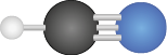 Ilustração de uma estrutura tridimensional composta por três esferas conectadas por palitos. À esquerda, há uma esfera menor de cor branca conectada a uma esfera preta central por um palito. À direita da esfera preta, há uma esfera azul, de tamanho semelhante e conectada por três palitos paralelos.