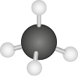 Ilustração de uma estrutura tridimensional composta por uma esfera preta central conectada a quatro esferas brancas menores por palitos. As esferas brancas estão distribuídas ao redor da esfera preta, formando uma estrutura simétrica com um arranjo semelhante a uma pirâmide.