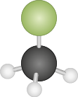 Ilustração de uma estrutura tridimensional composta por uma esfera preta central conectada a outras quatro esferas por palitos. Na parte superior, há uma esfera verde conectada à esfera preta e com tamanhos semelhantes. Na parte inferior e nas laterais, estão três esferas brancas menores, conectadas a esfera preta, compondo uma estrutura com arranjo semelhante a uma pirâmide.