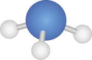 Ilustração de uma estrutura tridimensional composta por uma esfera azul no centro e três esferas brancas abaixo conectadas à esfera azul por palitos, formando um arranjo em formato de pirâmide.