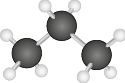 Ilustração de uma estrutura tridimensional composta por três esferas pretas conectadas por dois palitos. Uma esfera preta está à esquerda conectada a outras três esferas brancas menores. Outra esfera preta está no centro e mais acima, ela está conectada a outras duas esferas brancas menores. E a terceira esfera preta está à direita conectada a três esferas brancas menores. As esferas brancas estão distribuídas de forma simétrica ao redor das esferas pretas e ligadas a elas por palitos.