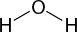 Estrutura química formada por símbolos de elementos químicos e linhas. No centro, há um elemento O, e abaixo dele, estão dois elementos H, um à esquerda e outro à direita. Cada H está ligado a O por uma linha.