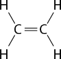 Estrutura química formada por símbolos de elementos químicos e linhas. No centro, há dois elementos C conectados entre si por uma linha dupla. Cada elemento C está conectado a dois elementos H por linhas simples, cada um.
