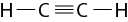 Estrutura química formada por símbolos de elementos químicos e linhas. No centro, há dois elementos C conectados entre si por três linhas paralelas. À esquerda do primeiro elemento C, há um elemento H conectado por uma linha simples. À direita do segundo elemento C, há outro elemento H conectado por uma linha simples.
